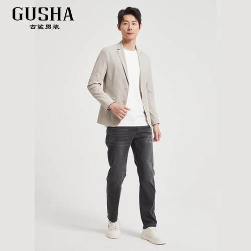 【空调服】古鲨米色凉弹轻薄西装男 商务不易皱可机洗西服2026夏 - 图0