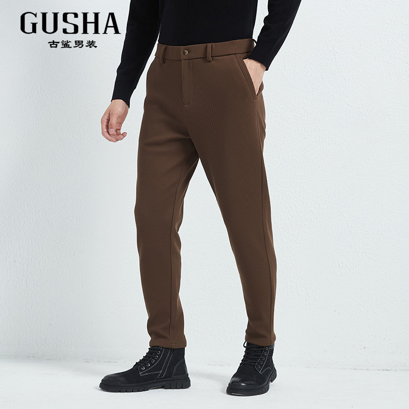 【清仓】古鲨咖色加厚商务休闲西裤男保暖灯芯绒长裤冬装哈伦裤,淘宝优惠券,粉丝福利购,淘宝优惠卷