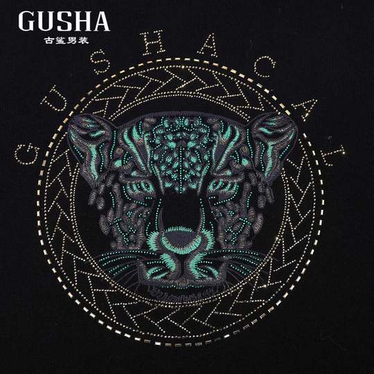 【清仓】古鲨冬季新款黑色中领刺绣贴钻绵羊毛衫时尚保暖山羊绒衫