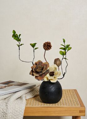 实木家居装饰客厅玄关莲蓬手工永生花新中式宋氏美学鹅蛋花瓶摆件