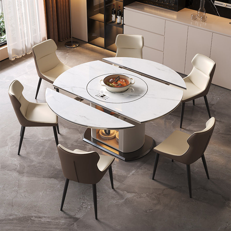 2025新款岩板餐桌家用现代简约多功能带电磁炉转盘一体小户型饭桌,淘宝优惠券,粉丝福利购,淘宝优惠卷