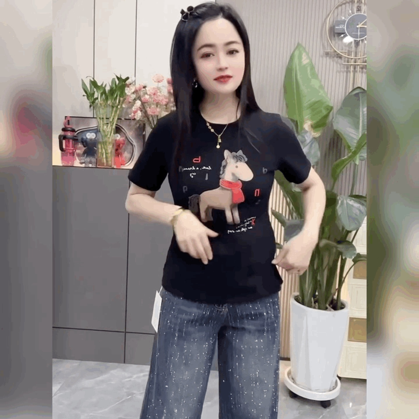 修身圆领半袖法式红色上衣本命年短袖小红马T恤衫新年百搭打底衫 - 图2