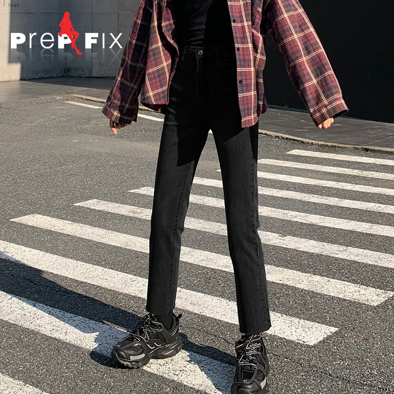 高腰弹力百搭直筒宽松烟管裤牛仔裤 prepfix牛仔裤