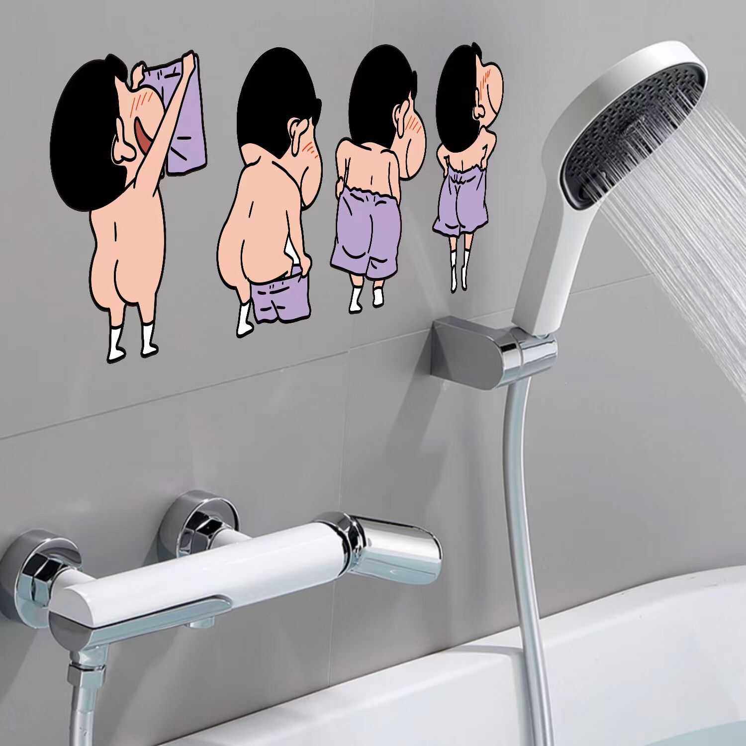 蜡笔小新浴室防水贴纸卫生间瓷砖墙面装饰遮丑补洞墙贴画自粘卡通,淘宝优惠券,粉丝福利购,淘宝优惠卷