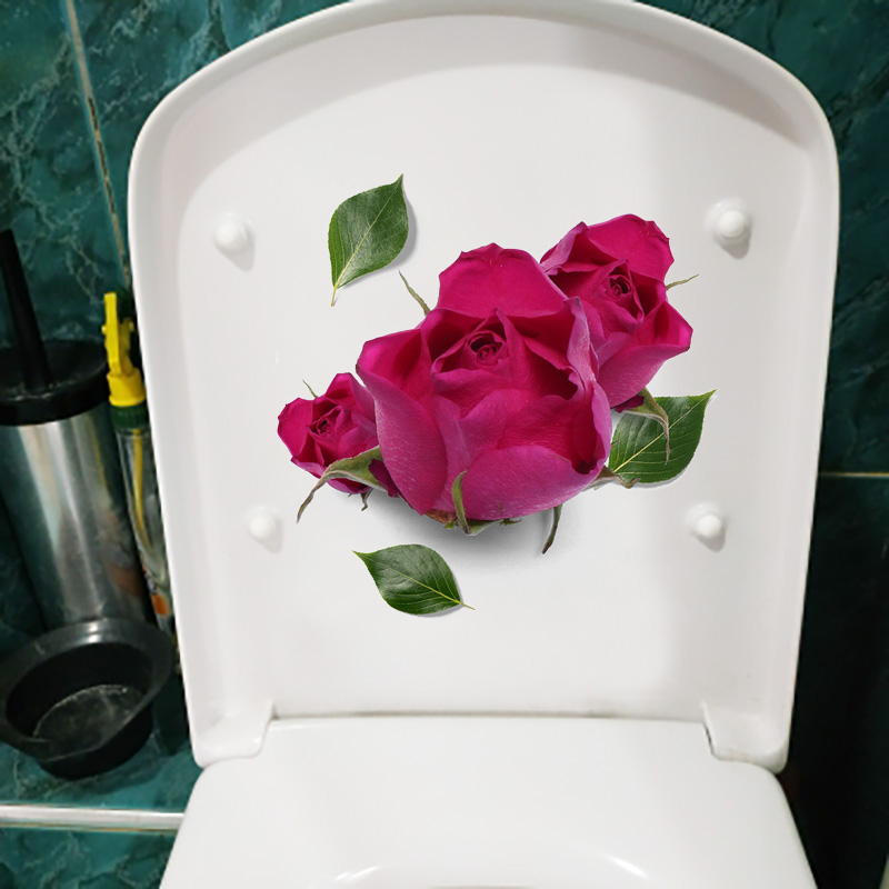 厕所贴画紫红玫瑰现代装饰墙贴家用浴室卫生间马桶贴纸防水自粘
