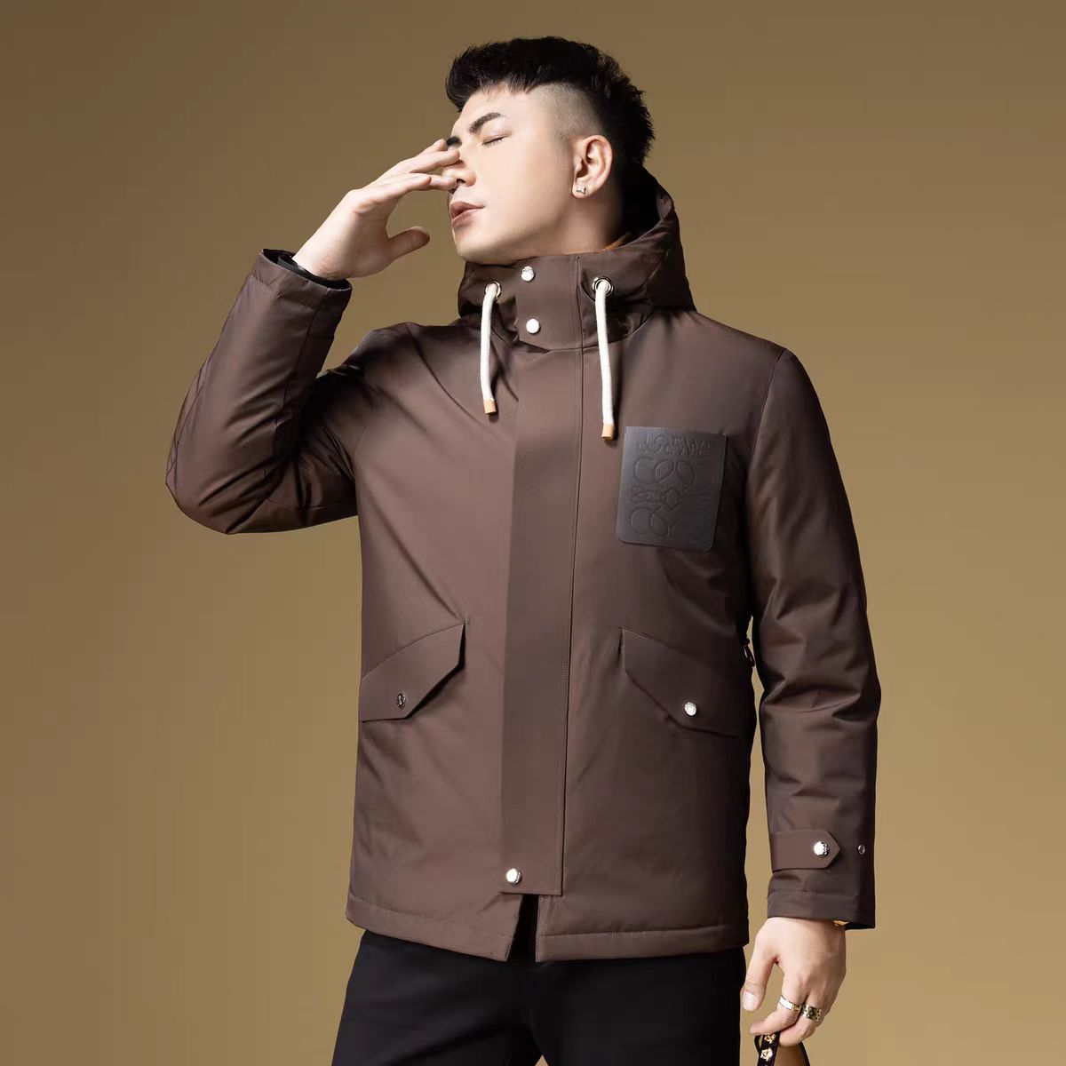 欧货高品质羽绒服男2025新款冬季潮男装保暖提花内里连帽男士外套 - 图2