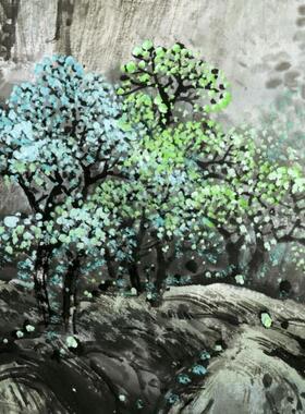 现代中式风招财书法微喷山水画