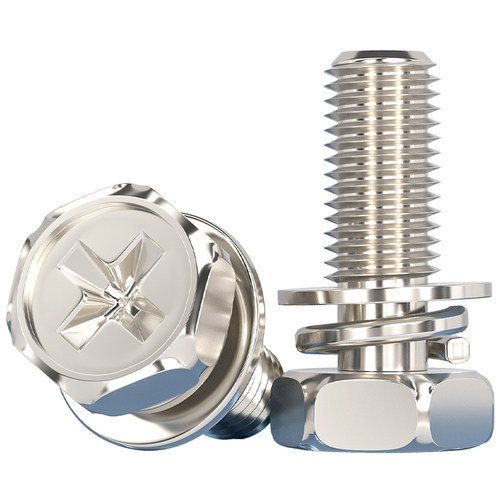 铁镀镍十字槽外六角三组合螺丝钉带平垫弹垫凹穴组合螺栓M4M5M6M8 - 图3