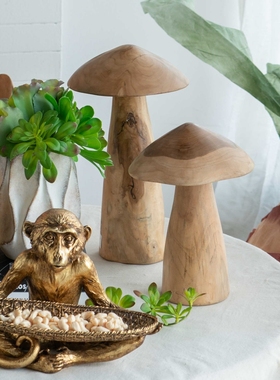 印尼进口手工柚木蘑菇托盘烛台