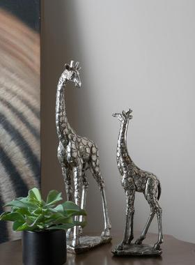 AB HOUSE美国立体做旧长颈鹿母子情侣软装桌面摆件工艺品礼品