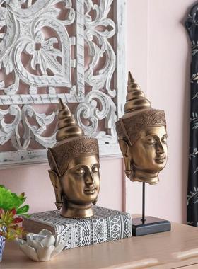 东南亚金色佛头新中式禅意装饰
