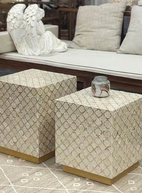 原装进口手工拼贴贝壳墩茶几