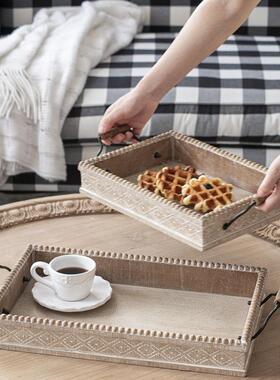 复古铁艺实木收纳盒洋酒托盘茶盘