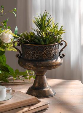 法式复古铁艺干花花瓶托盘装饰品