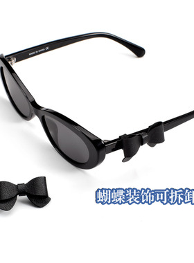辛芷蕾拆卸蝴蝶结小香风猫眼墨镜时髦显瘦小框女太阳眼镜9181Q