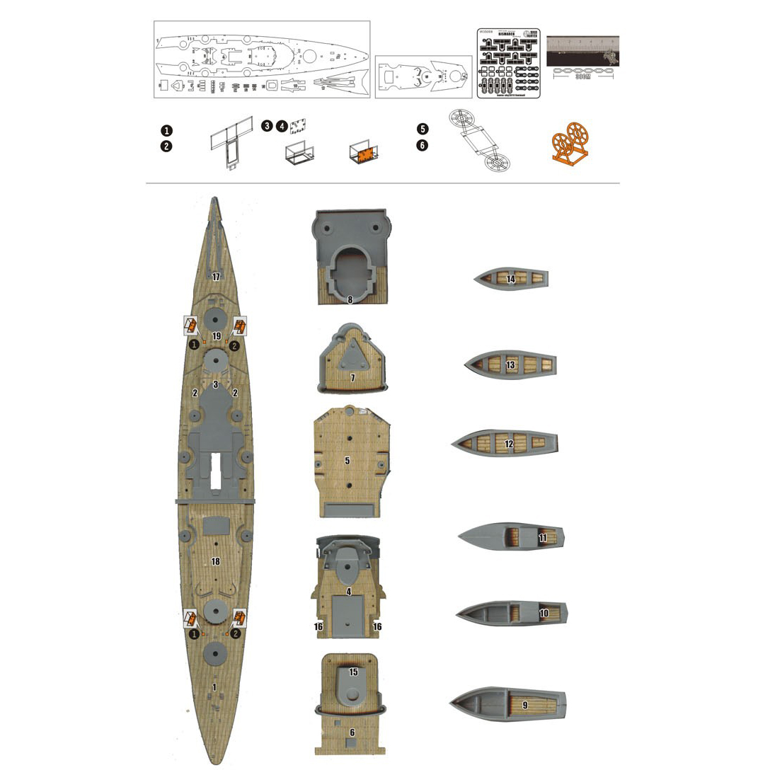 3G模型猎人 W35008俾斯麦号战列舰木甲板附锚链适配田宫1/350-图0