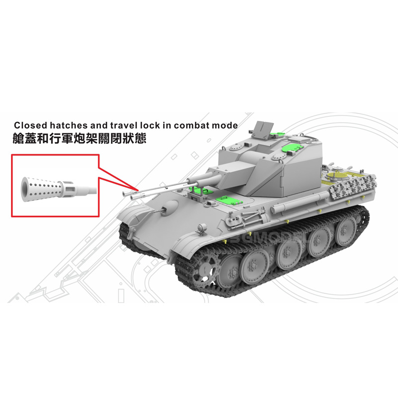 3G模型黄蜂拼装战车 VS720013黑豹G 37mm防空坦克代号341 1/72-图0