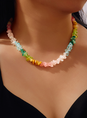 天然石头项链夏日多巴胺彩色项链清新甜酷风锁骨链女