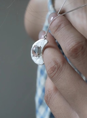 一寸十里月亮眼眸纯银宝石项链