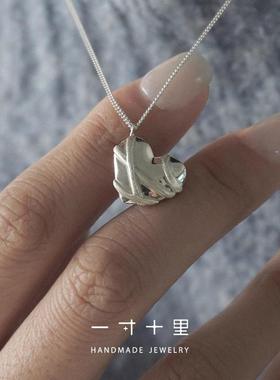 一寸十里丝带爱心吊坠纯银项链