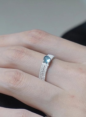 一寸十里织锦花丝海蓝宝戒指