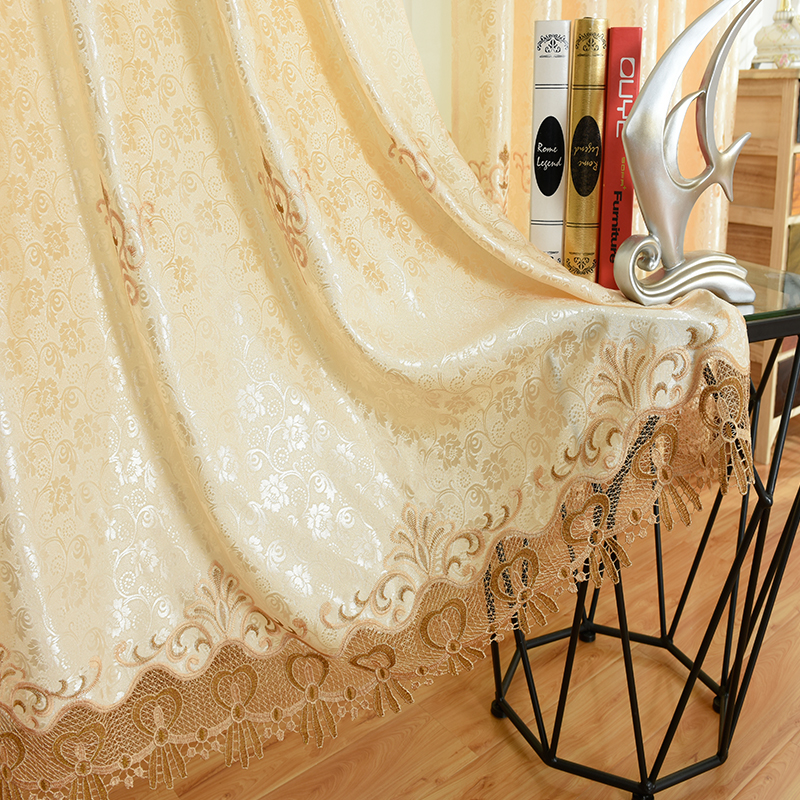 新款欧式绣花窗帘布纱双层遮光卧室客厅落地窗成品包邮现代简约