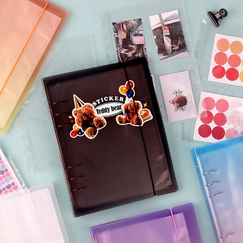 韩国wannathis彩色半透明A5活页6孔绑带外壳手账本相片小卡册封套 - 图2