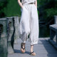 Furuishihou Original Elastic Waist Breathable Linen Cropped Pants