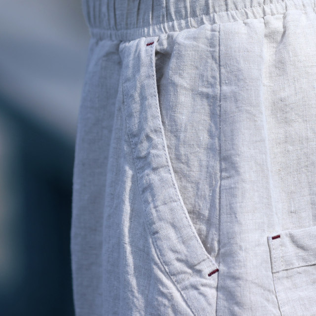 Furuishihou Original Elastic Waist Breathable Linen Cropped Pants