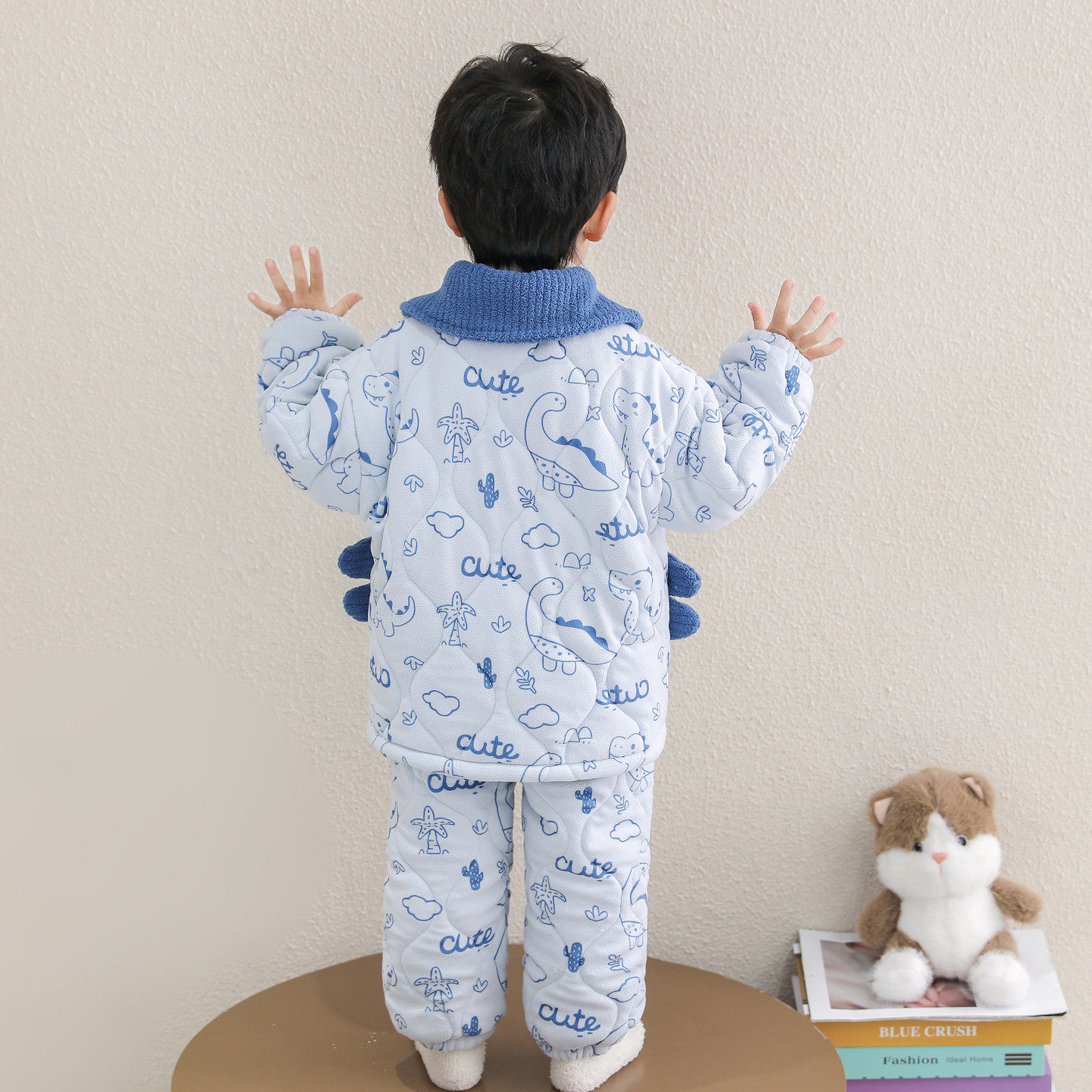 男童卡通恐龙三层夹棉睡衣套装小男孩冬季加加厚保暖家居服两件套,淘宝优惠券,粉丝福利购,淘宝优惠卷