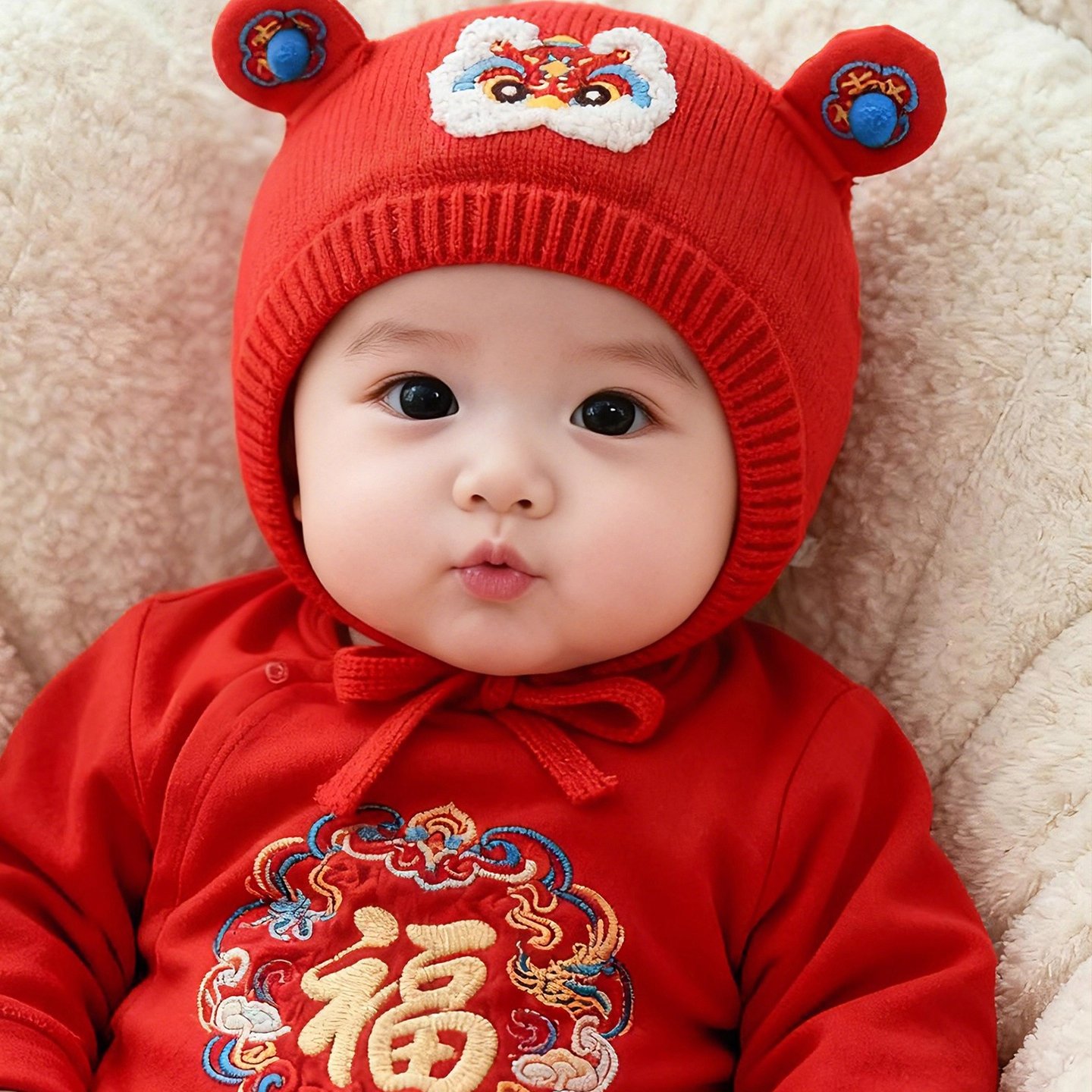 新年帽子婴儿冬季喜庆洋气小月龄加厚针织帽红色新生儿保暖毛线帽,淘宝优惠券,粉丝福利购,淘宝优惠卷