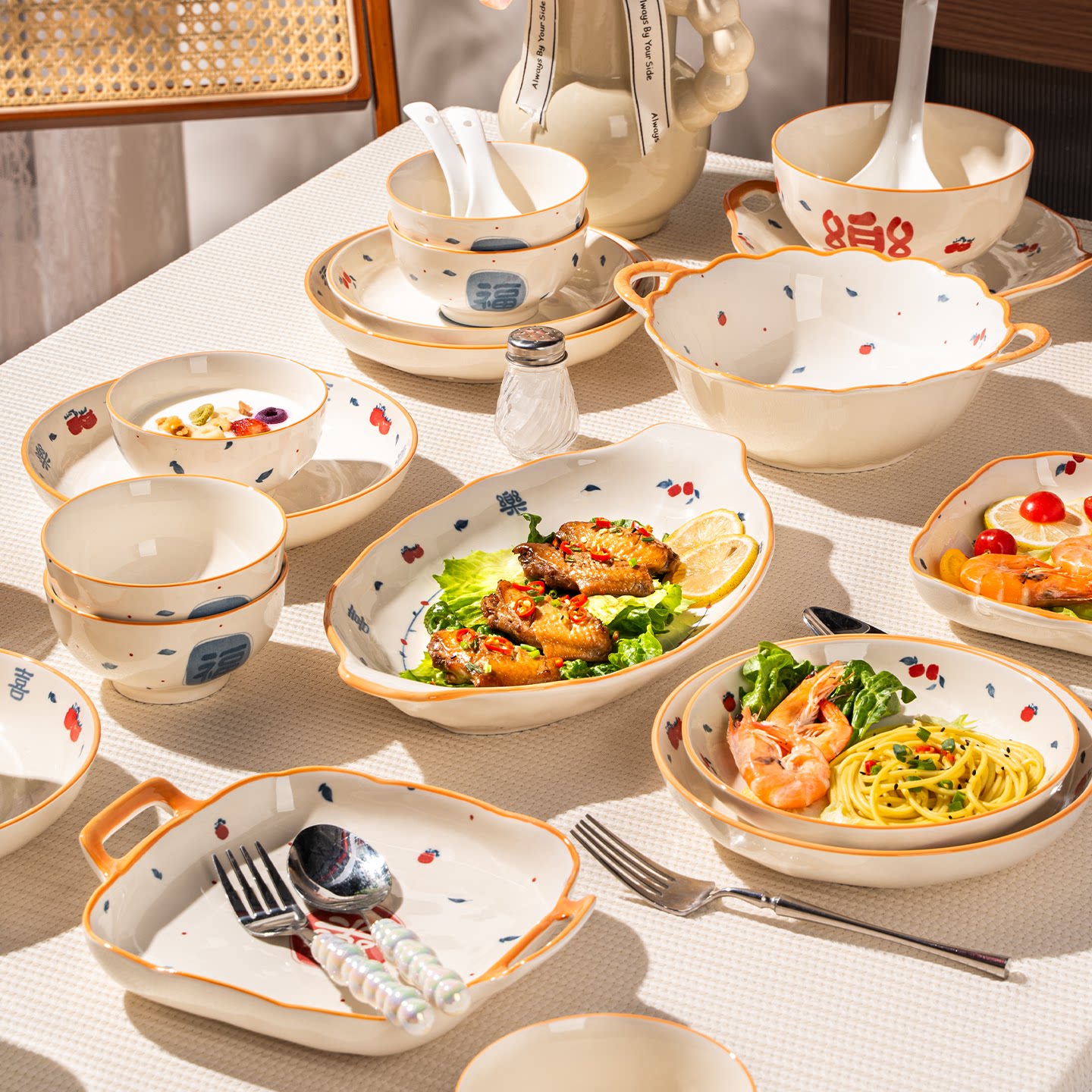 釉下彩2026新款碗碟套装家用中式陶瓷餐具高颜值碗盘乔迁碗具组合