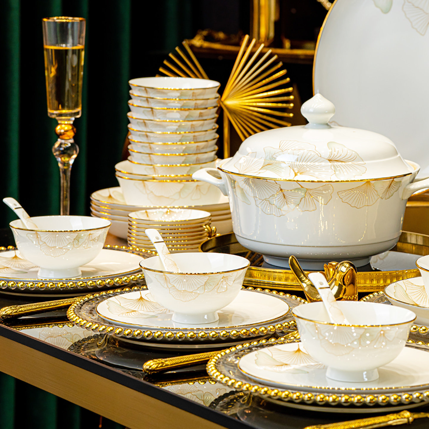 餐具套装2025新款景德镇中式轻奢陶瓷碗筷碗具盘子碗碟套装家用