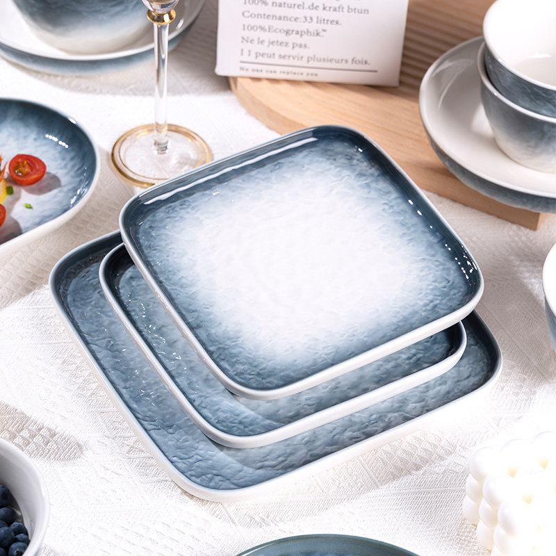 釉下彩2025碗碟套装家用轻奢石纹渐变餐具高温陶瓷简约高级感饭碗