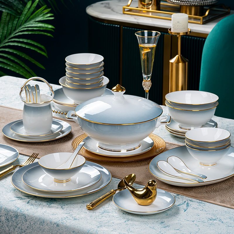 2025新款景德镇碗碟套装家用轻奢陶瓷中式碗具餐具乔迁高颜值碗盘