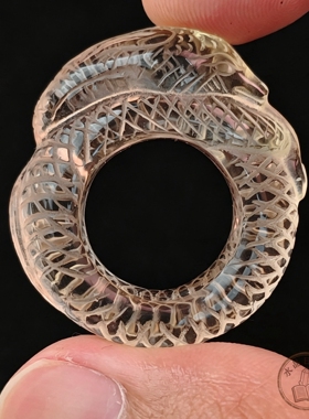 柠檬黄精雕蟒蛇水晶指环内径约16mm 天然水晶改色 戒指可改吊坠
