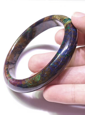 天然凤凰石手镯 蓝铜矿孔雀石共生矿 幻彩纹理宽版手环 女款时尚