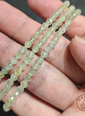 天然迷你葡萄石手链 4mm 冰透淡绿 内含天然黑针包体 细手腕叠戴