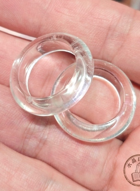 天然阿拉善玛瑙指环 16mm  通透白水晶戒圈 简约素圈水晶戒指
