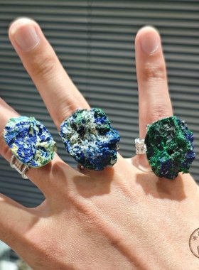天然水晶矿石原石指环 复古文艺戒指女ins风 开口可调节 小众饰品