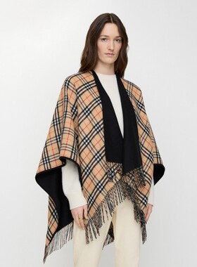 双面两穿格纹羊毛斗篷BURBERRY