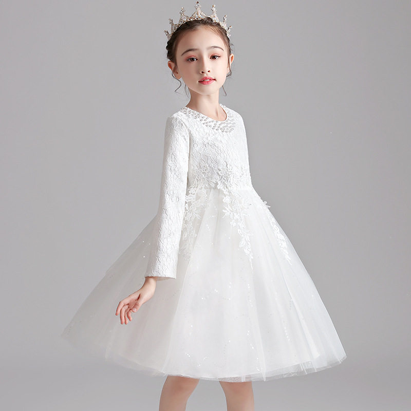 女童春秋季白色婚纱连衣裙礼服裙子 巴莎拉琪连衣裙
