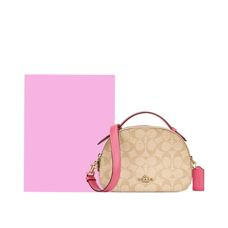 客邻尚品海外旗舰店COACH/蔻驰新款小号PVC配皮卡其粉女士斜挎手提包贝壳包正品时尚3