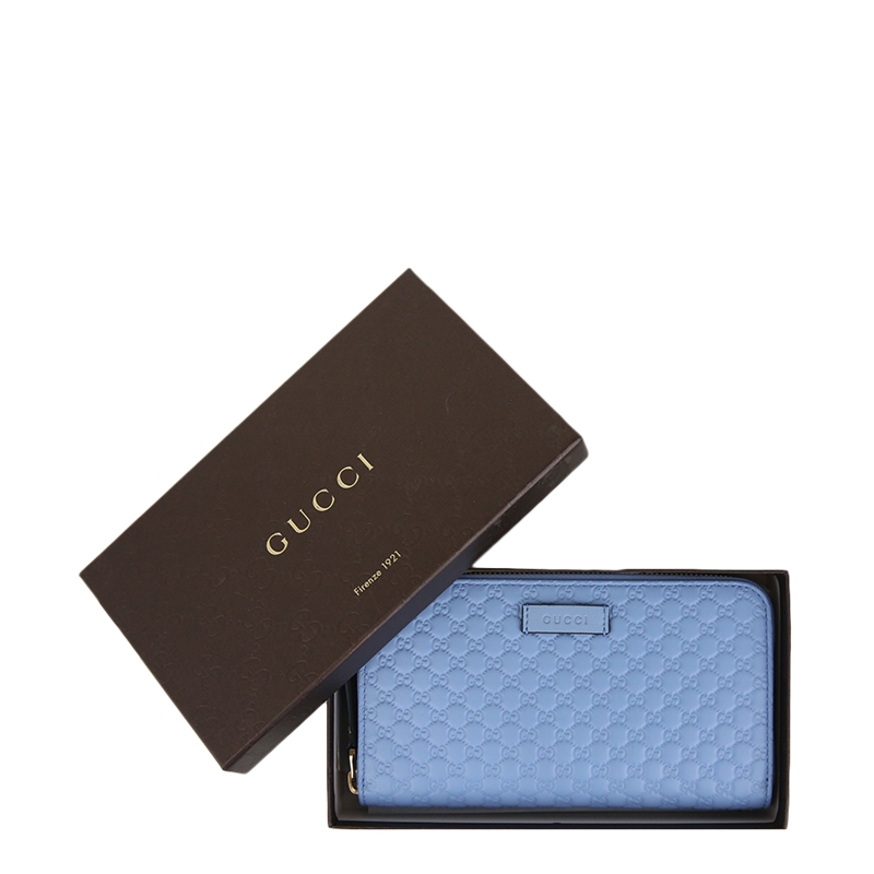 客邻尚品海外旗舰店Gucci/古驰古奇新款女士压花拉链开合皮质手拿长款钱包纯色1
