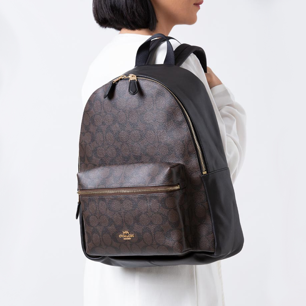 客邻尚品海外旗舰店COACH/蔻驰双肩包奥莱款女士大号PVC配皮双肩背包手提女包583143