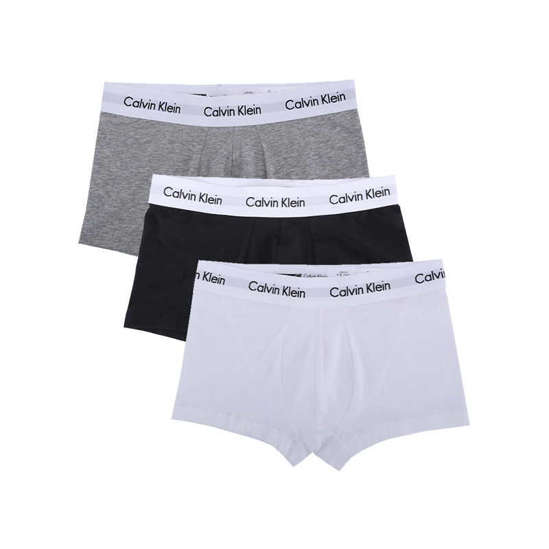 客邻尚品海外旗舰店Calvin Klein/CK男士平角内裤三条舒适全棉透气时尚休闲四角短裤0