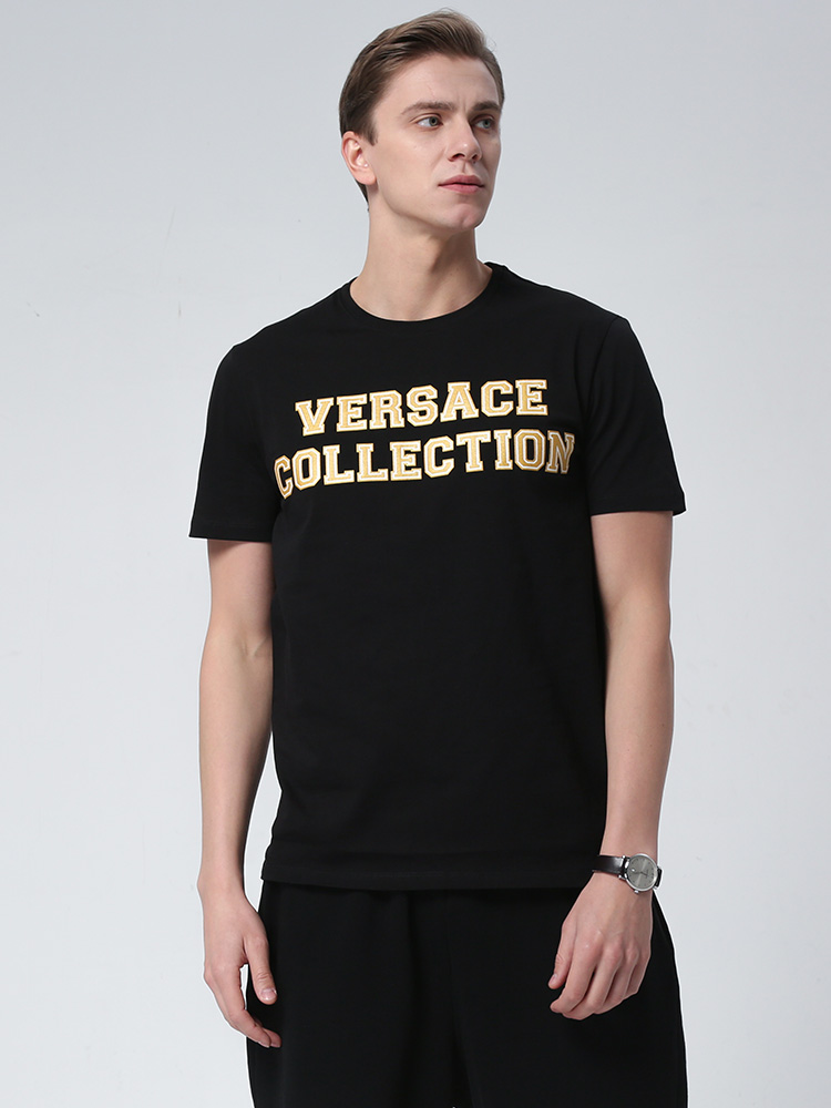 客邻尚品海外旗舰店Versace/范思哲夏季新款男士短袖圆领T恤胸口字母logo透气修身2