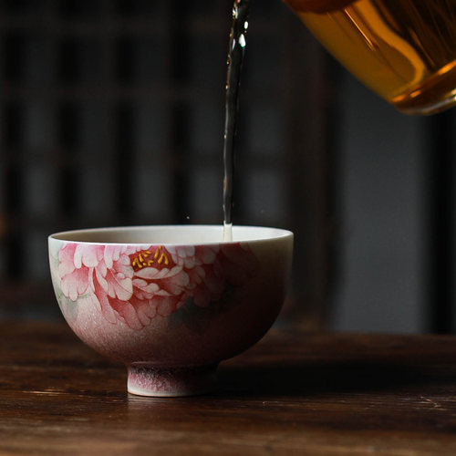独清 手绘牡丹主人杯 陶瓷单杯女大号品茗杯功夫茶盏杯茶具纯手工 - 图2