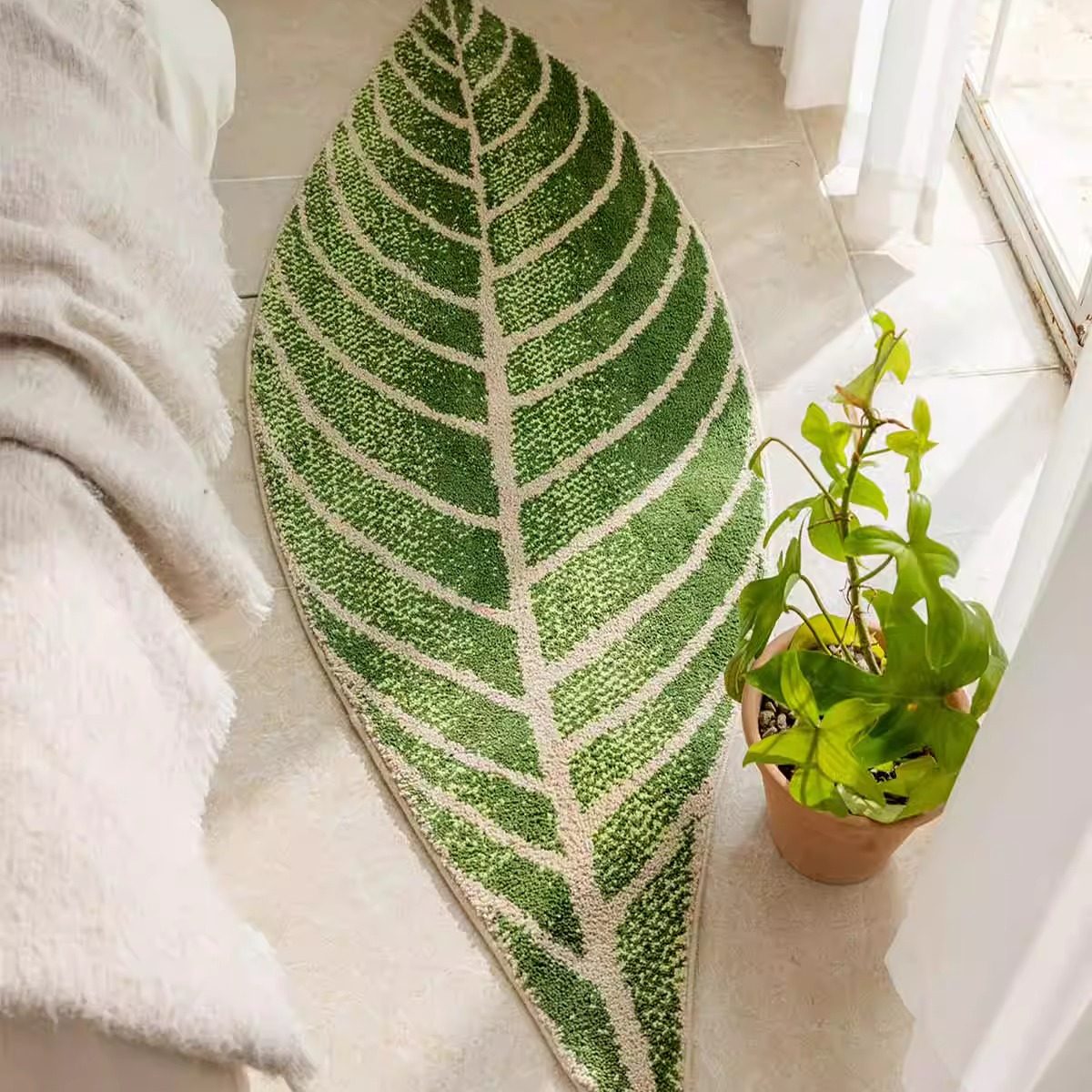 儿童房地毯卧室床边毯绿色叶子异型地毯衣帽间脚垫不规则秋海棠叶,淘宝优惠券,粉丝福利购,淘宝优惠卷