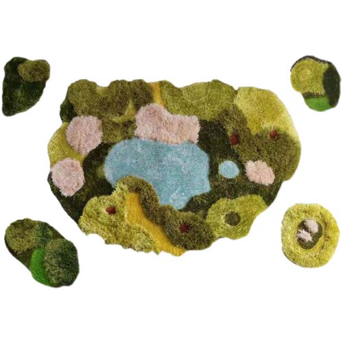 绿野仙踪苔藓森林手工地毯绿色儿童房幼儿园展厅橱窗不规则草坪毯 - 图3